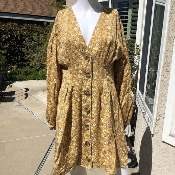 Free People Linen Blend Floral Dress Sz8 - Picture 3 of 8